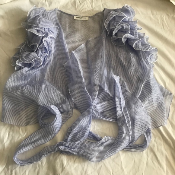 Amanda Uprichard Blue Ruffle Wrap Blouse - Picture 3 of 12
